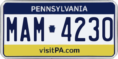 PA license plate MAM4230