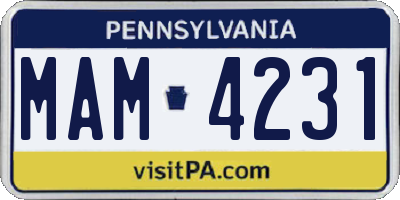 PA license plate MAM4231