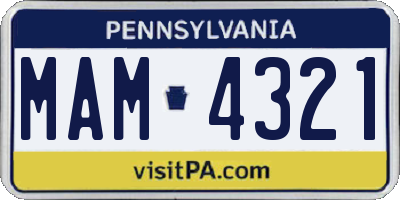 PA license plate MAM4321