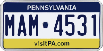 PA license plate MAM4531