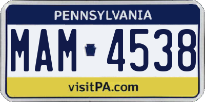 PA license plate MAM4538