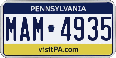 PA license plate MAM4935