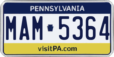 PA license plate MAM5364