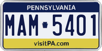 PA license plate MAM5401