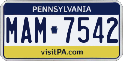 PA license plate MAM7542