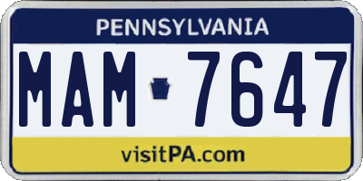 PA license plate MAM7647