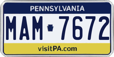 PA license plate MAM7672