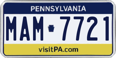 PA license plate MAM7721