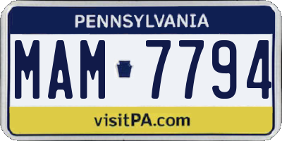 PA license plate MAM7794