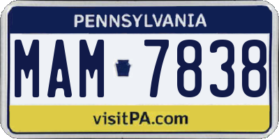 PA license plate MAM7838