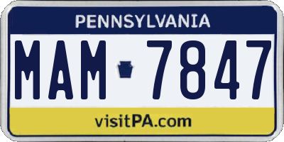 PA license plate MAM7847