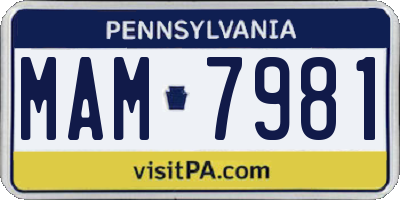 PA license plate MAM7981