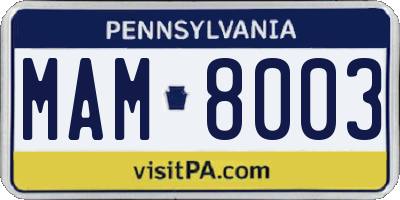 PA license plate MAM8003