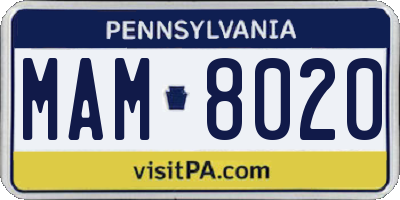 PA license plate MAM8020