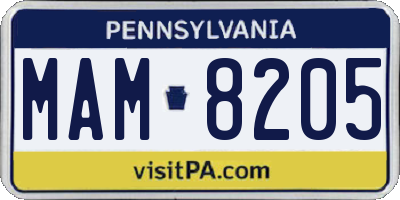 PA license plate MAM8205