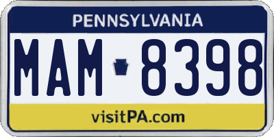 PA license plate MAM8398