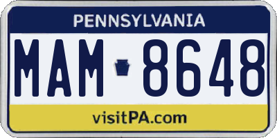 PA license plate MAM8648