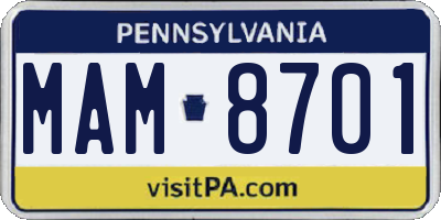 PA license plate MAM8701