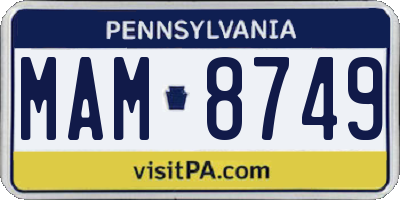 PA license plate MAM8749