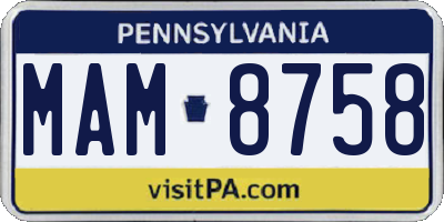 PA license plate MAM8758