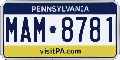 PA license plate MAM8781