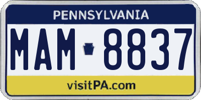 PA license plate MAM8837