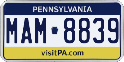 PA license plate MAM8839