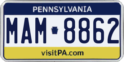 PA license plate MAM8862