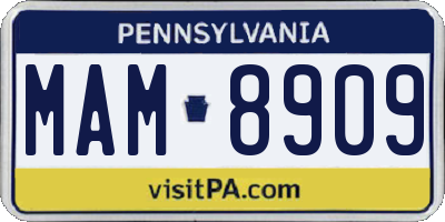 PA license plate MAM8909