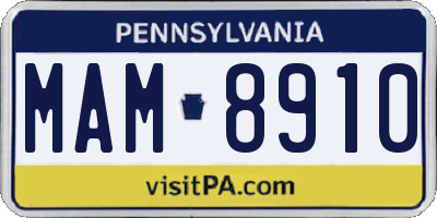 PA license plate MAM8910