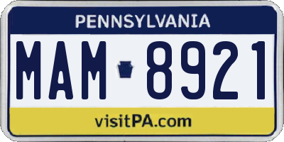 PA license plate MAM8921