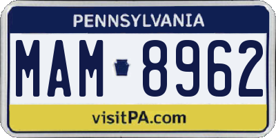 PA license plate MAM8962