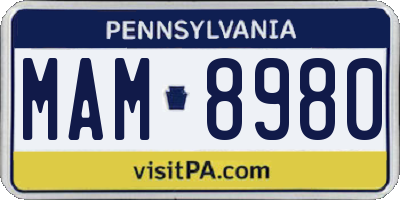 PA license plate MAM8980