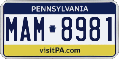 PA license plate MAM8981