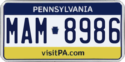 PA license plate MAM8986