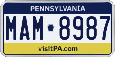 PA license plate MAM8987