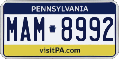 PA license plate MAM8992