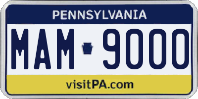 PA license plate MAM9000