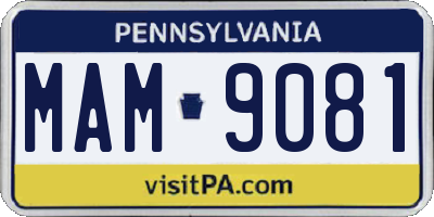 PA license plate MAM9081