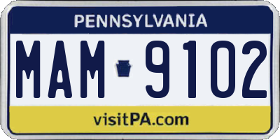 PA license plate MAM9102