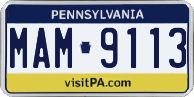 PA license plate MAM9113