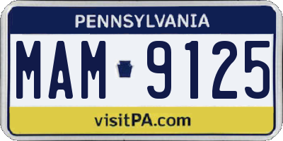 PA license plate MAM9125