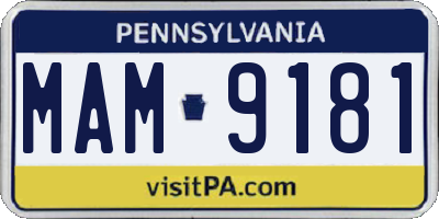 PA license plate MAM9181