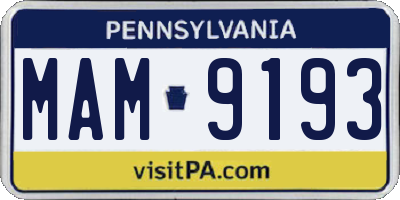 PA license plate MAM9193
