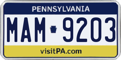PA license plate MAM9203
