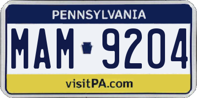 PA license plate MAM9204