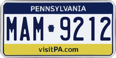 PA license plate MAM9212