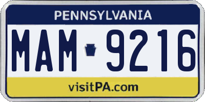 PA license plate MAM9216