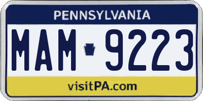 PA license plate MAM9223