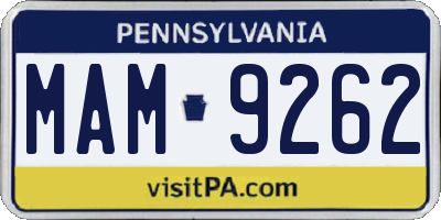 PA license plate MAM9262